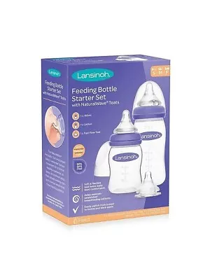 Lansinoh Feeding Bottle Starter Set/slow Medium Fast Flow/natural Wave Teat • £19.15