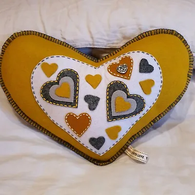 VALENTINE Heart Shape Cushion Ochre Love Sofa Boudoir Multi Hearts Silver Charm • £22.99