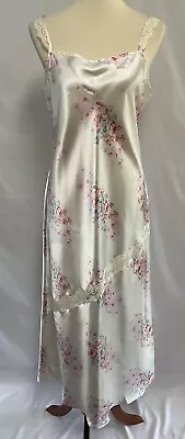 Vintage Pink K-mart Large Ivory Floral Satin Nightgown Bias Cut Lace Inset Y2K • $21.99