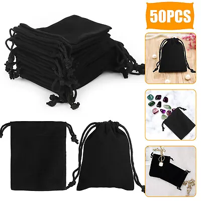 50Pcs Black Velvet Drawstring Pouch Jewelry Gift Wedding Party Favors String Bag • $11.48