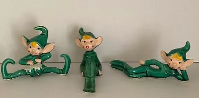 Vintage Mid Century 3 Pixie Elves Elf Kitsch Christmas Japan Porcelain Figures • $52.99