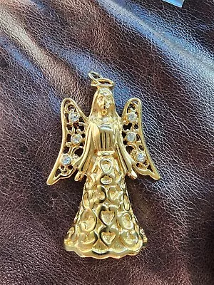 Monet Angel Brooch Gold Tone Clear Rhinestones 2.25  Pin Vintage • $4