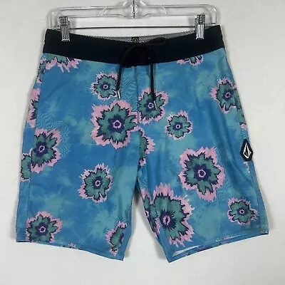 Volcom Swim Trunks Mens Size 28 Stoney Teal Blue Board Shorts Drawstring Pocket • $16.78