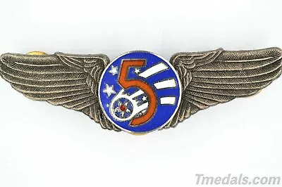 WWII WW2 U.S. ARMY 5th AIR FORCE WINGS BADGE PIN Medal TOP ENAMEL RARE • $29.99
