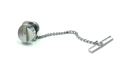 Vintage Silver Tone Round 3-D Classic  Tie Tack Chain Tie Bar • $12.50