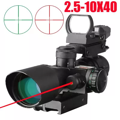 2.5-10x40E Rifle Scope Dual Illuminated Mil-dot Reticle Tactical Red Laser Sight • $65.99