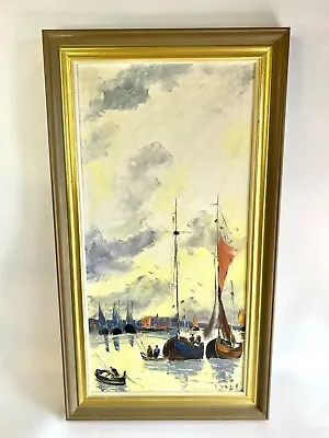Original Oil Painting On Canvas Canal Boats River Signed Framed • £35