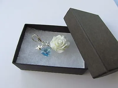 Handmade Gift For The Bride Something Blue Crystal Heart & White Vintage Rose  • £4.99