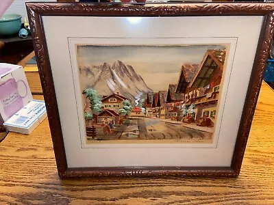 Framed Print Garmisch Partenkirchen Matted Vintage Art German 15  X 12  • $44.99