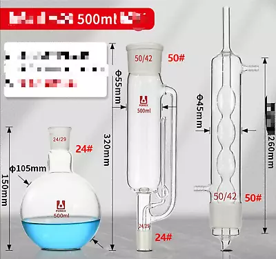 Lab Glassware Soxhlet Extractor Set Kit 500ml Bulb Condenser  24/29 50/42 • $129.22