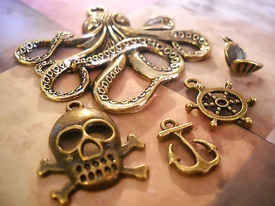 5 Assorted Charms Pendants Nautical Charms Octopus Anchor Pirate Charms Bronze • $2.99