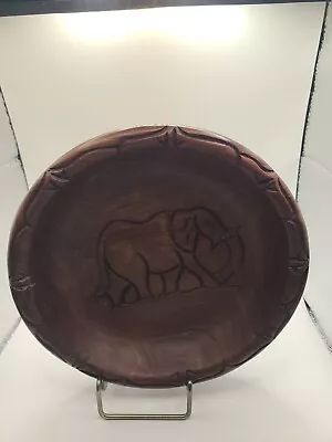 Wood Elephant Hand Carved Bowl W Other Animals. Rhino On Back. Vintage Hard... • $22