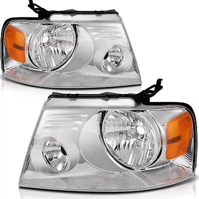 For 2004-2008 Ford F-150 Headlights Assembly Chrome Housing Headlamp Pair • $56.88