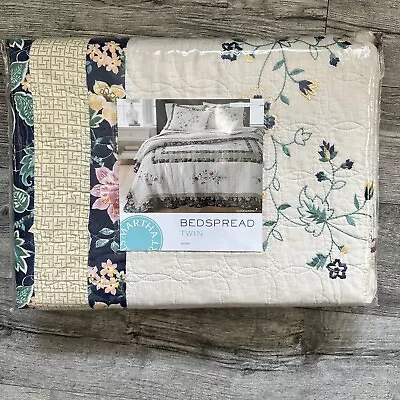 NEW Martha Stewart Embroidered Wreath Floral Cotton Twin Bedspread Quilt • $115