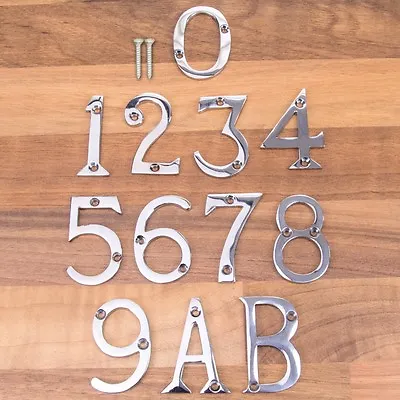 CHROME 50mm/2  DOOR NUMBERS & LETTERS & SCREWS House Numerals Home Front A-B • £3.83