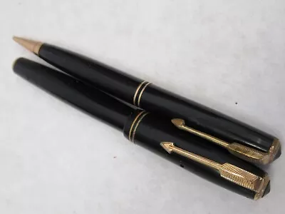 Vintage Geo Parker Black & Gold Vacumatic Fountain Pen & Mechanical Pencil Set • $50