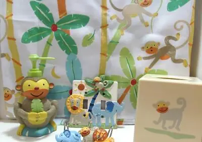 Kids Jungle Novelty Bath MONKEYING AROUND Shower Curtain Lotion Hooks & Tissue • $89.99