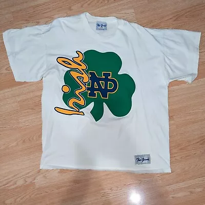 True Vintage 90s Notre Dame FIGHTING IRISH T-Shirt The GAME White Big Logo XL  • $24.99