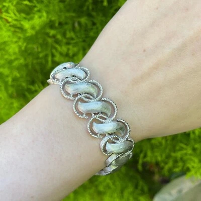 £35 • Buy Vintage Trifari Crown Silver Tone Bracelet Waves Signed