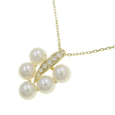 Mikimoto Pearl Diamond Necklace K18 Yellow Gold 40cm Chain Akoya Pearl • $1067.33