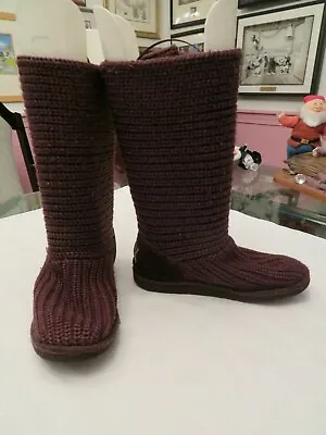 Ugg Classic Cardy Knit Boots Solid Brown Fold Over Kid's 2 Or Women 3 Or 4 • $21.98