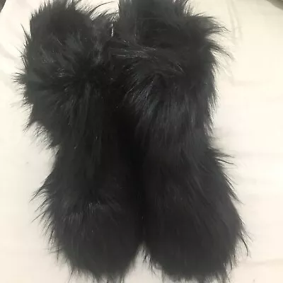 Black Fur Yeti Boots Snow Boots Fur Boots Midcalf Boots Faux Fur • £49