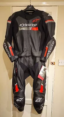 Alpinestars GP FORCE CHASER Black Red Fluo 2-Piece Race Leather Suit SIZE M 40UK • $746.01