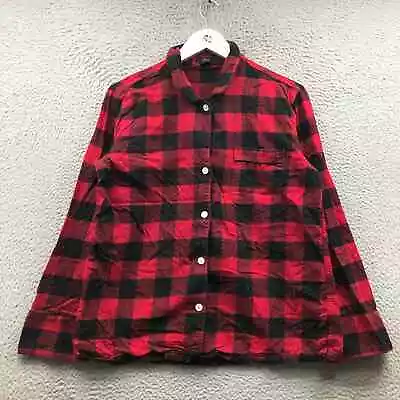 J Crew Flannel Button Up Shirt Womens Medium Long Sleeve Buffalo Check Black Red • $9.99