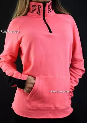 Victoria's Secret PINK Half Zip Mockneck Curved Sweatshirt Logo Pullover NWT • $57.99