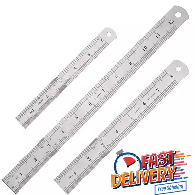 3Pcs Stainless Steel Ruler Set 6 8 12 Inch Metal Ruler With Inch And Metric New • $8.29