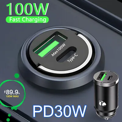 Mini 100W USB Phone Car Charger Adapter Type C QC3.0 Fast Charging Accessories • $7.57