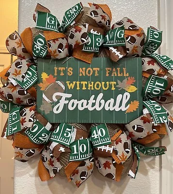 FOOTBALL WELCOME WREATH 🏈 Burlap Deco Mesh 24  X 24  PERFECT FOR ANY FAN Rustic • $68.95