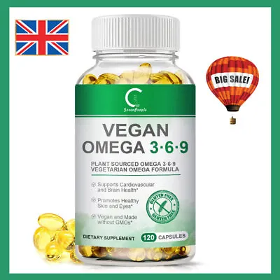 120Pills - Omega 3 6 9 Vegan Capsules 1360mg High Strength EPA DHA Fatty Acids • £12.56