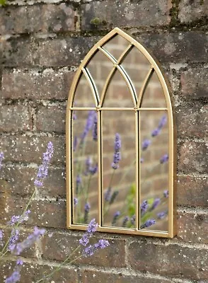 £39.95 • Buy Gold Arched Gothic Window Metal Distressed Wall Mirror Home Or Garden Decor 