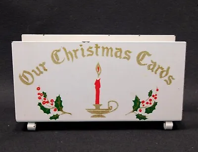 Vintage Our Christmas Cards With Candle And Holly Berries Metal Holder Rack • $18.95