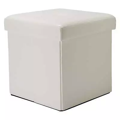 Faux Leather Folding Storage Ottoman Cube In Ivory • $22.22
