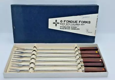 Vintage Fondue Forks Stainless Steel Rosewood Handle Set Of 6 Japan Original Box • $11.99