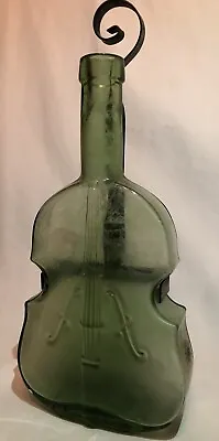 Vintage Green Glass Violin Bottle With Metal Hanger • $20