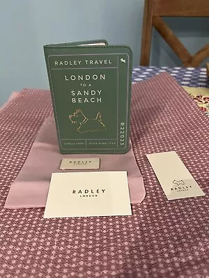 Radley Leather Passport Cover London To A Sandy Beach Green Dust Bag RRP £49 New • £22.50