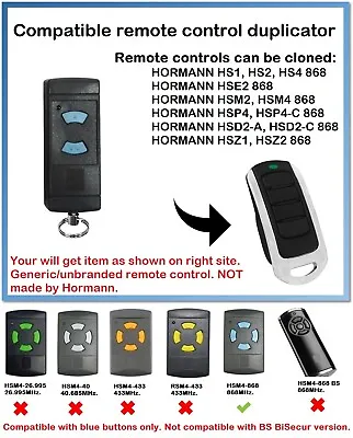 £11.70 • Buy Remote Control Duplicator For Hormann HSE2 868MHz. (BLUE Buttons ONLY!!!)