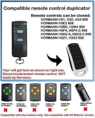 Remote Control Duplicator For Hormann HSE2 868MHz. (BLUE Buttons ONLY!!!) • £11.99