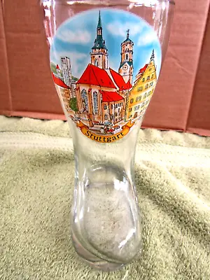 Vintage German Boot Beer Glass  Stuttgart  Town Shield  7 3/4  Tall  20 Ozs • $28