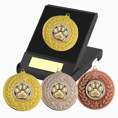 £4.75 • Buy Dog Show Medal In Box, F/Engraving, Obedience Paw Print Dog Show Trophy Training