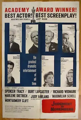 Original 1961 Judgement At Nuremberg 1 Sheet Spencer Tracy Maximilian Schell AA • $175