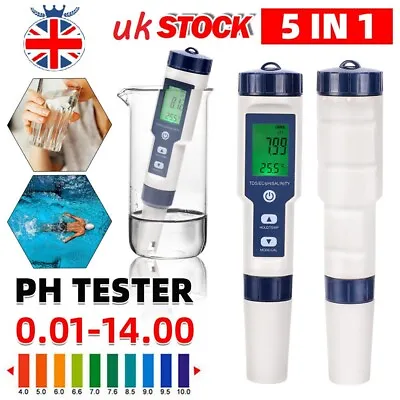 £16.77 • Buy 5 In 1 PH Meter TDS/EC/Salinity/Temperature Test Pen Aquarium Pool Water Tester
