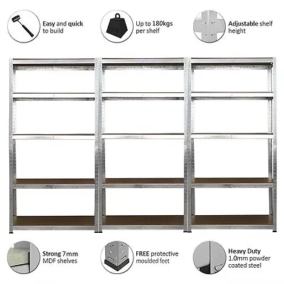 3 X 1.8m Tall Silver 5 Tier Heavy Duty Galvanised Boltess Metal Shelving Unit • £115