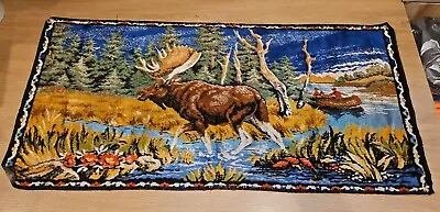 Vintage Moose In Nature Tapestry Hunting Cabin Wall Hanging 1970 • $54.30