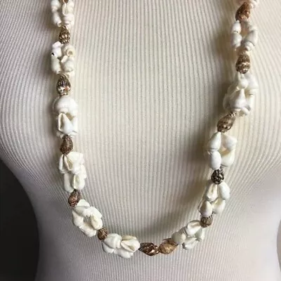 Cream Brown Shell Bead Beach Mermaid Coastal Necklace Beaded Drilled Shells • $9.84