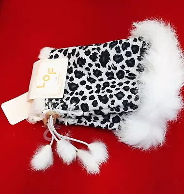 LOF Smart Gloves-Fingerless-open Thumb-lacing-Leopard Faux Fur Black & White • $7