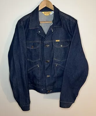 Vintage Rustler Dark Blue Jean Denim Trucker Jacket Made In USA Size Large  • $29.99